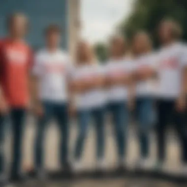 A group of skateboarders wearing Virginity Rocks t-shirts showcasing individuality