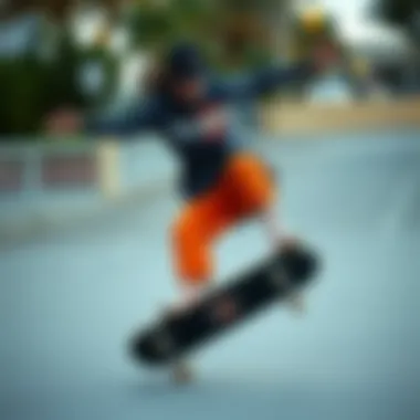 Skateboarder showcasing a stylish Dickies outfit while performing tricks