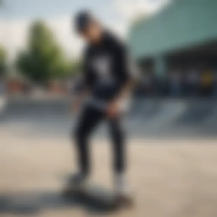 A skateboard park scene featuring stylish skateboarders in drippy attire