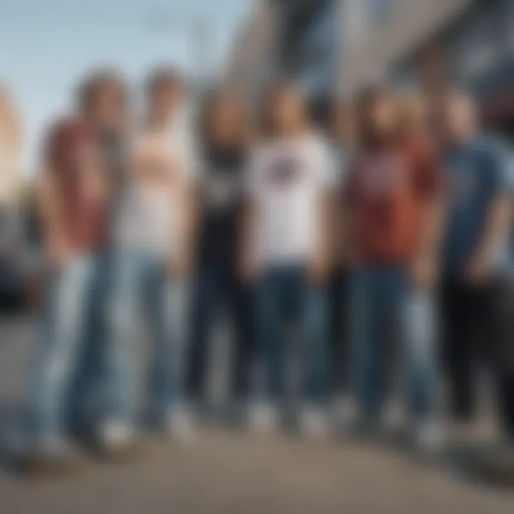 Group of skateboarders in Enjoi jeans sharing a moment