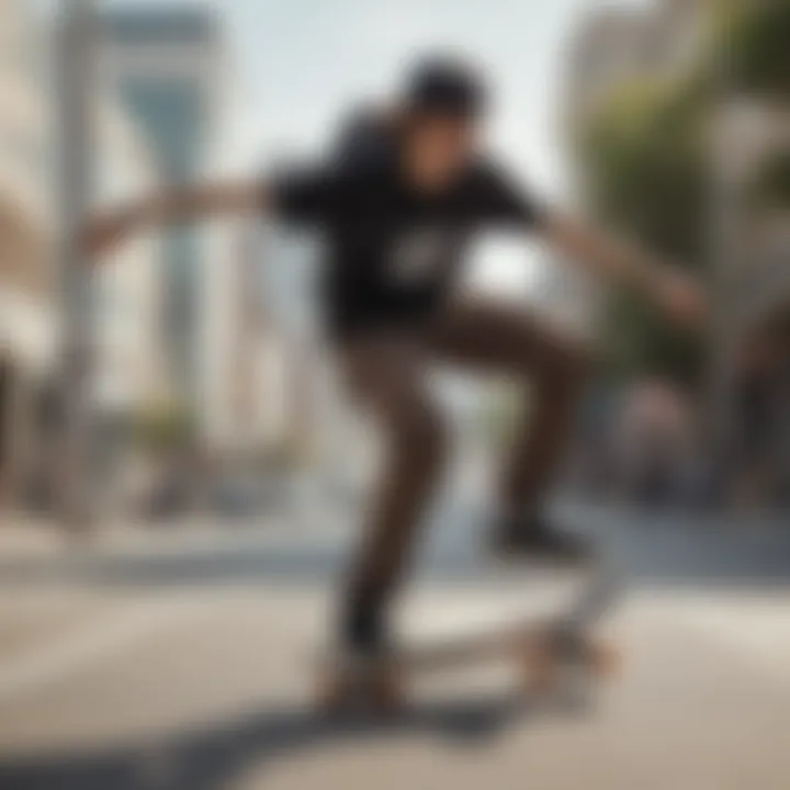 A skateboarder wearing a hip pack in action