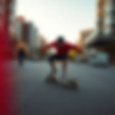 Urban Longboarding Experience A longboard rider navigating through an urban landscape