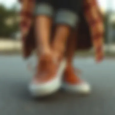 Versatile Styling with Leather Vans Slip-Ons A pair of leather Vans slip-ons styled with casual outfit