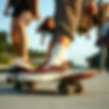Vans Slip-Ons in Action on the Skateboard Group of friends skating while wearing Vans slip-ons