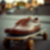 Fashionable Leather Vans in Skate Culture Stylish leather Vans slip-ons displayed on a skateboard