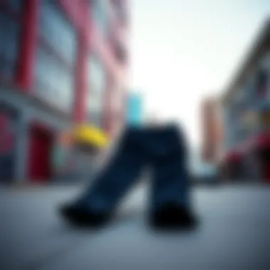 Nike Black Windbreaker Pants in Urban Setting Nike black windbreaker pants laid flat against a vibrant urban backdrop.