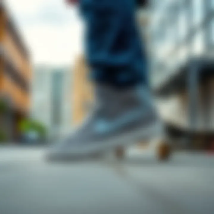 Nike Blazers Mid Grey in Action Nike Blazers Mid Grey in an urban skateboarding environment