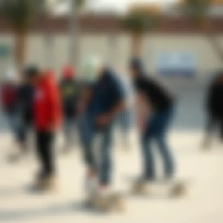 Skateboarders Sporting Nike Caps Group of skateboarders wearing various Nike caps during a skating session