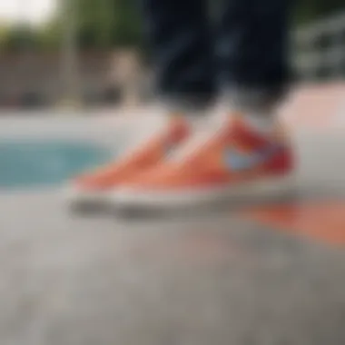 A stylish individual wearing Nike Colorblock Sneakers in an urban skate park setting.