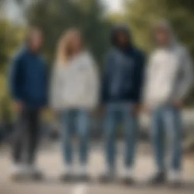 Group of friends enjoying skateboarding while wearing the hoodie