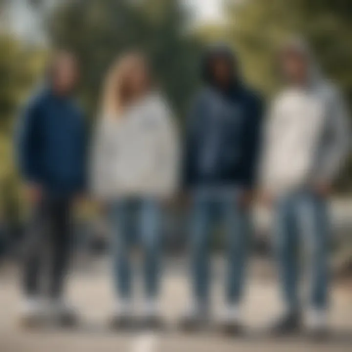 Group of friends enjoying skateboarding while wearing the hoodie