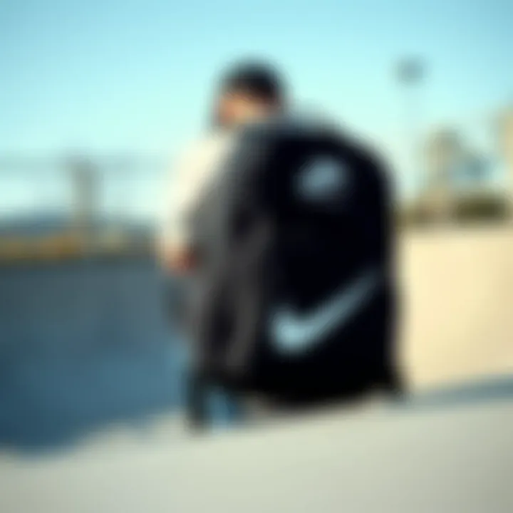 Nike Mini Backpack in Black being used in a skate park environment