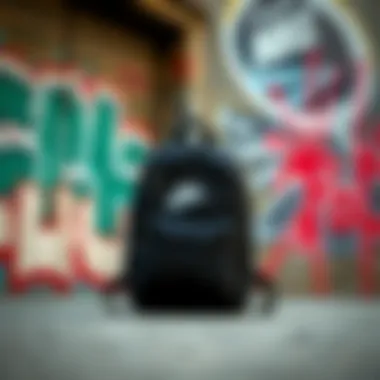 Aesthetic view of the Nike Mini Backpack against urban graffiti background