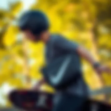 Skateboarder in Action with Nike Over Shoulder Bag Skateboarder using the Nike Over Shoulder Bag in action