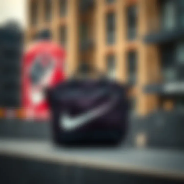 Nike Over Shoulder Bag Against Urban Backdrop Stylish presentation of the Nike Over Shoulder Bag against urban backdrop