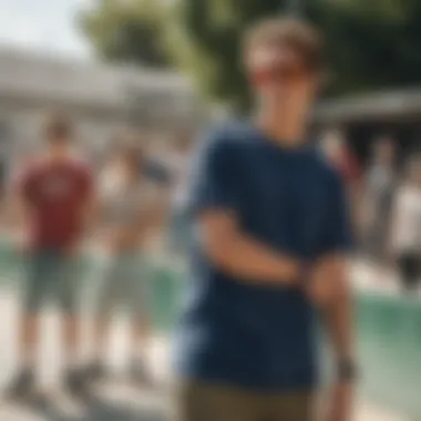 Group of skateboarders wearing Oakley shades in a vibrant skate park