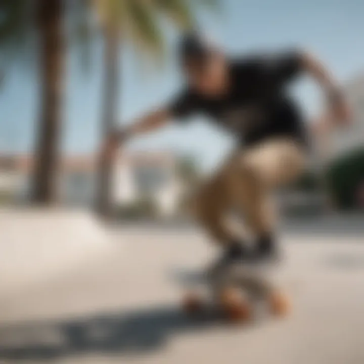 Skateboarder wearing Oakley shades while performing a trick