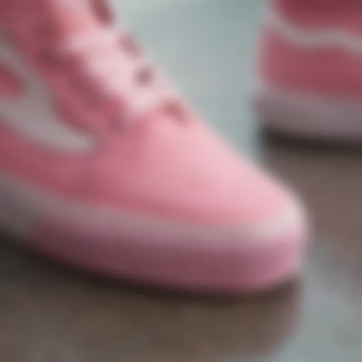 Close-up of pink Vans size 8 highlighting the unique design elements.