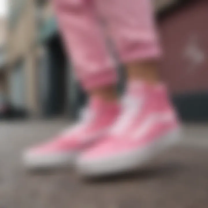 A stylish urban environment showcasing pink Vans footwear.