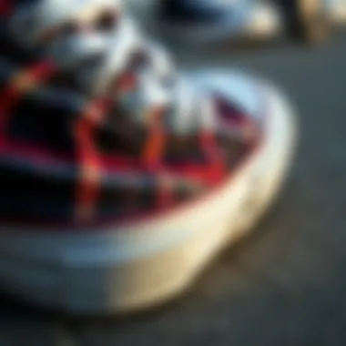 Close-up of the plaid pattern on a Converse sneaker