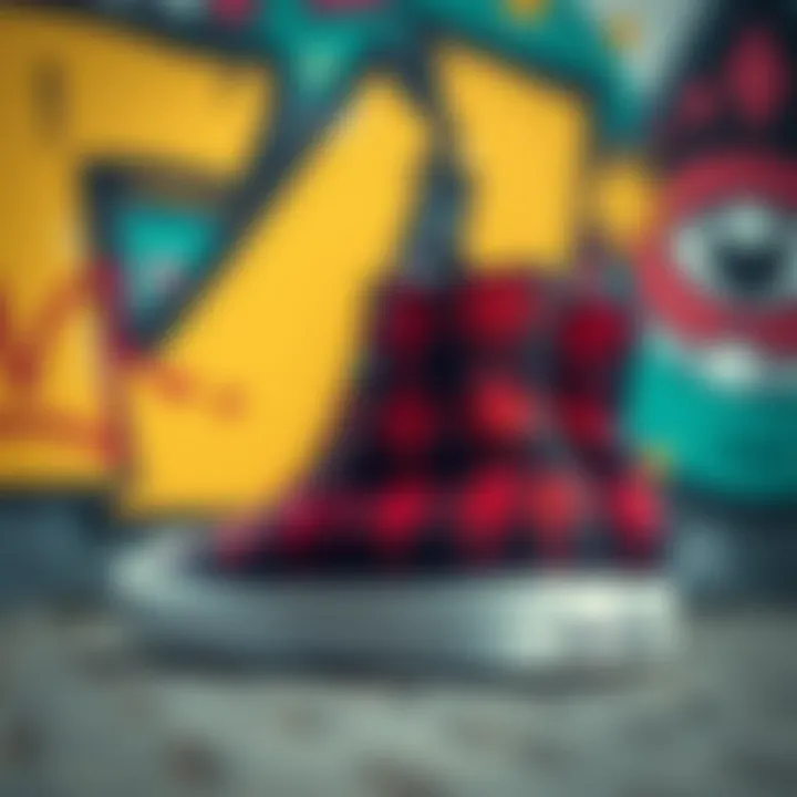 Plaid Converse high tops against a graffiti background