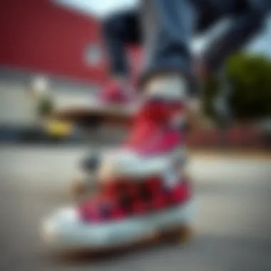 Skateboarder performing tricks in plaid Converse high tops