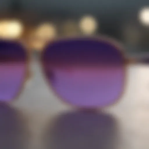 A close-up view of Ray-Ban violet mirror sunglasses highlighting their unique lens technology.