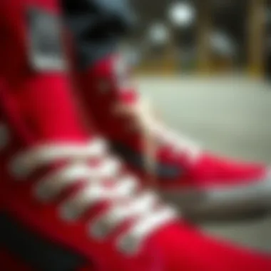 Detailing the Design Elements of Hightop Vans Close-up of red and black hightop Vans highlighting design details