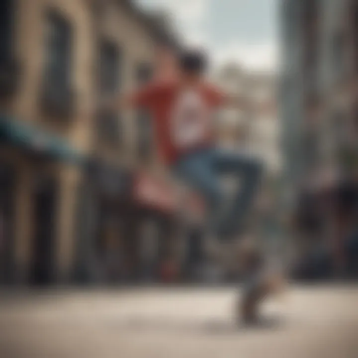 A skateboarder performing tricks while wearing retro slip-on Vans in an urban setting.