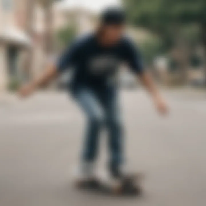 Person engaging in skateboarding while wearing the shirt