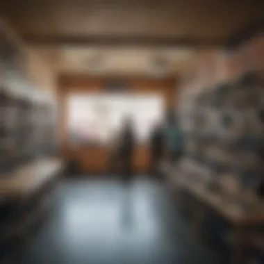 Interior view of a local skate shop with customers browsing