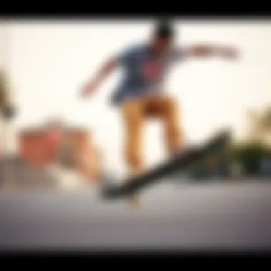 Tan Dickies in Action on the Skateboard A skateboarder performing a trick while wearing tan Dickies.