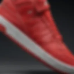 Close-up of the adidas Forum Red sneaker showcasing its design details