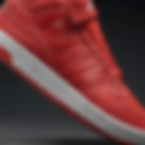 Close-up of the adidas Forum Red sneaker showcasing its design details