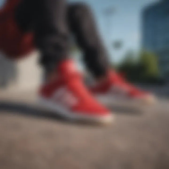 Group of skateboarders wearing adidas Forum Red sneakers