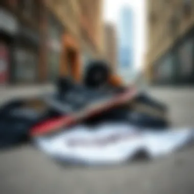 Urban Aesthetic of Too Sweet Clothing A collection of too sweet clothing items laid out in an urban setting