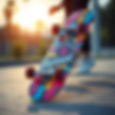 The Design Influence of Too Sweet Clothing on Skateboards A vibrant skateboard deck with too sweet clothing designs