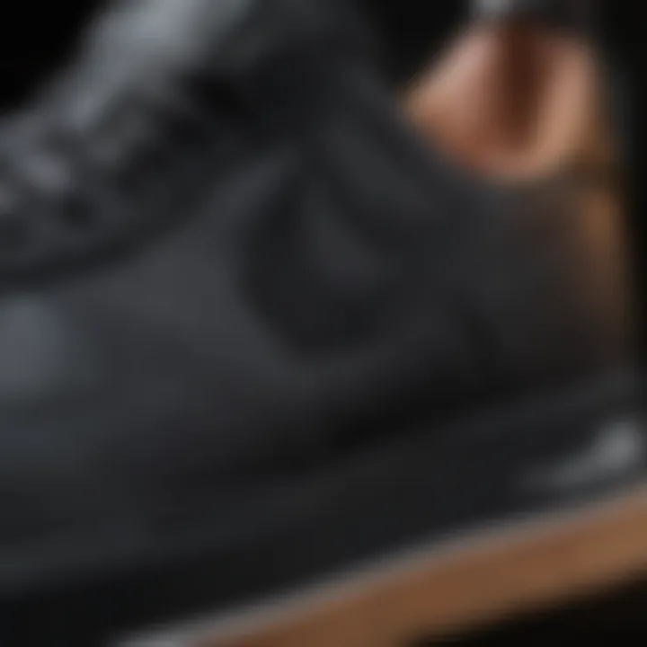 Close-up of black platform Air Force Ones highlighting design details