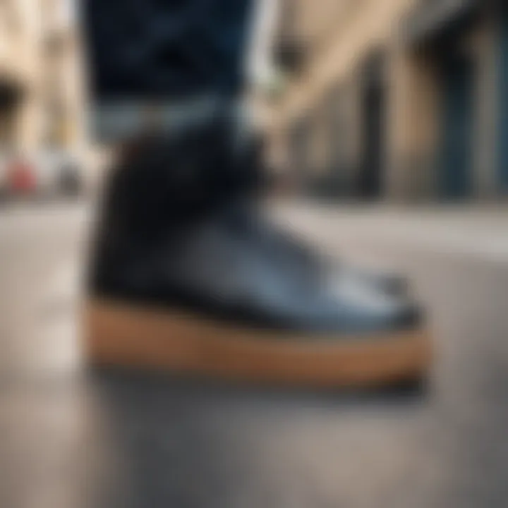 Fashionable black platform Air Force Ones in urban setting