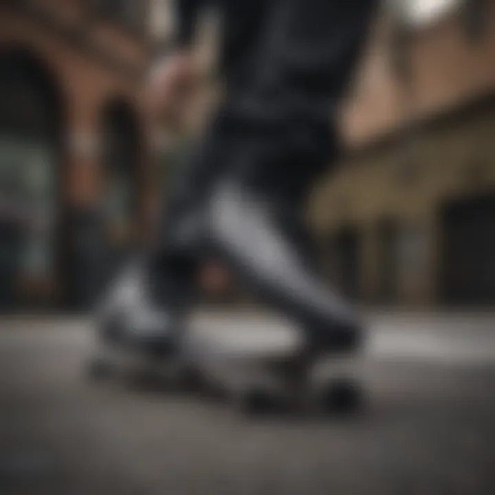 Skateboarder performing tricks while wearing black on black checker Vans