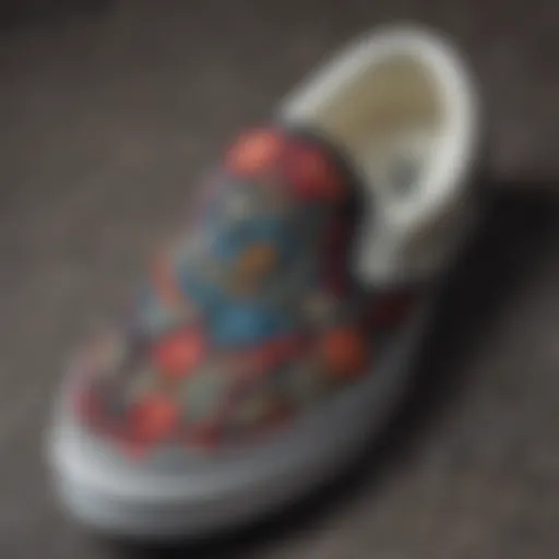 Close-up of embroidered detail on Vans slip-ons