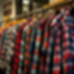 A collection of vintage flannel shirts hanging on a rack, showcasing the essence of grunge style.