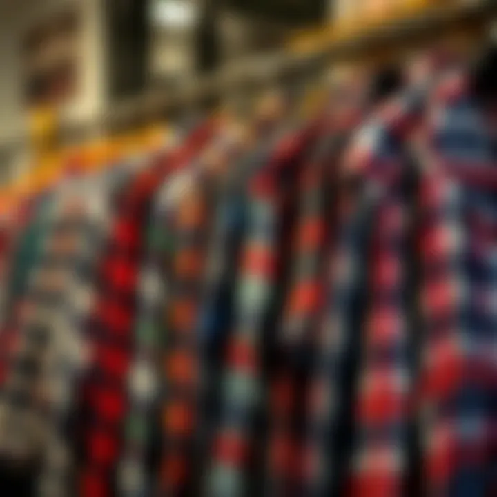 A collection of vintage flannel shirts hanging on a rack, showcasing the essence of grunge style.
