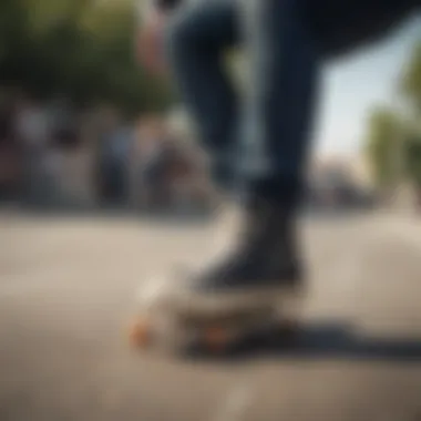 Skateboarder performing a trick while wearing Converse padded tongue shoes