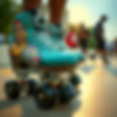 Close-up of artistic roller skate designs reflecting cultural heritage and individuality