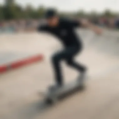 Skaters performing tricks in Vans shoes at a skate park