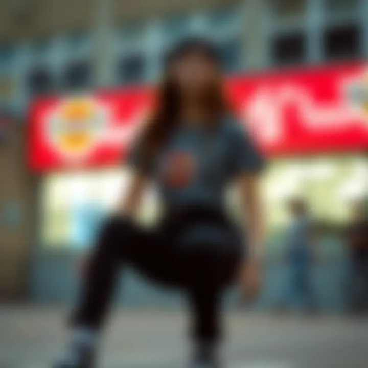 Dynamic Street Style Dynamic street style featuring the Dickies crop top in urban skate setting