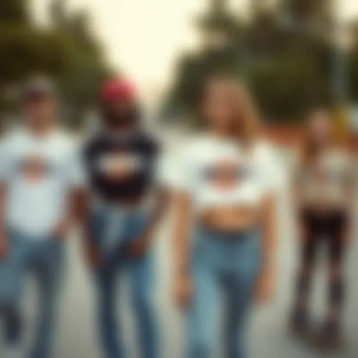 Embodying Skate Culture Group of skaters wearing Dickies crop tops, embodying skate culture