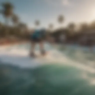 A group of enthusiasts enjoying flow surf skating at a vibrant location