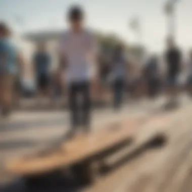 Community Among Skaters Skaters gathering and sharing tips on a boardwalk
